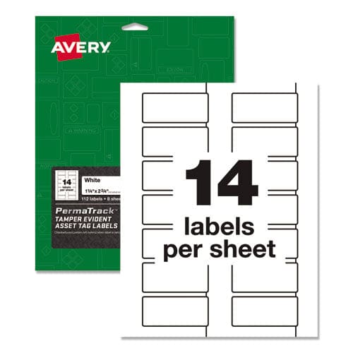 Avery Permatrack Tamper-evident Asset Tag Labels Laser Printers 1.25 X 2.75 White 14/sheet 8 Sheets/pack - Office - Avery®