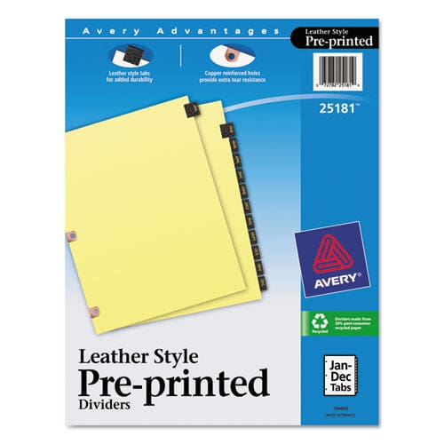 Avery Preprinted Black Leather Tab Dividers W/copper Reinforced Holes 12-tab Jan. To Dec. 11 X 8.5 Buff 1 Set - Office - Avery®