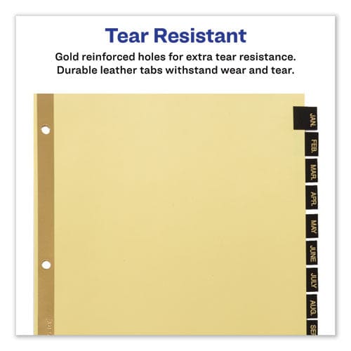 Avery Preprinted Black Leather Tab Dividers W/gold Reinforced Edge 12-tab Jan. To Dec. 11 X 8.5 Buff 1 Set - Office - Avery®