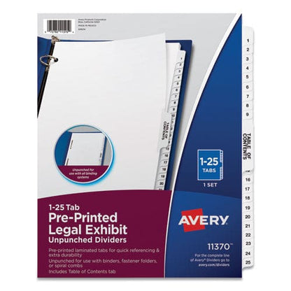 Avery Preprinted Legal Exhibit Side Tab Index Dividers Avery Style 25-tab 1 To 25 11 X 8.5 White 1 Set - Office - Avery®