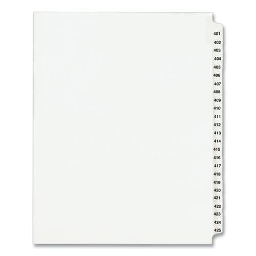 Avery Preprinted Legal Exhibit Side Tab Index Dividers Avery Style 25-tab 401 To 425 11 X 8.5 White 1 Set (1346) - Office - Avery®