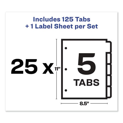 Avery Print And Apply Index Maker Clear Label Dividers 5-tab Color Tabs 11 X 8.5 White Traditional Color Tabs 25 Sets - School Supplies -