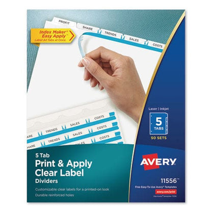 Avery Print And Apply Index Maker Clear Label Dividers 5-tab White Tabs 11 X 8.5 White 50 Sets - School Supplies - Avery®