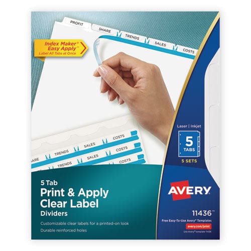 Avery Print And Apply Index Maker Clear Label Dividers 5-tab White Tabs 11 X 8.5 White 5 Sets - School Supplies - Avery®