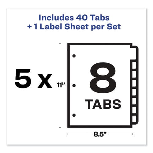 Avery Print And Apply Index Maker Clear Label Dividers 8-tab Color Tabs 11 X 8.5 White Contemporary Color Tabs 5 Sets - School Supplies -
