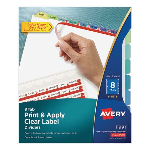 Avery Print And Apply Index Maker Clear Label Dividers 8-tab Color Tabs 11 X 8.5 White Contemporary Color Tabs 5 Sets - School Supplies -