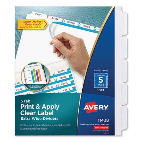 Avery Print And Apply Index Maker Clear Label Dividers Extra Wide Tab 5-tab White Tabs 11.25 X 9.25 White 1 Set - School Supplies - Avery®