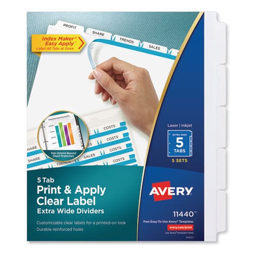 Avery Print And Apply Index Maker Clear Label Dividers Extra Wide Tab 5-tab White Tabs 11.25 X 9.25 White 5 Sets - School Supplies - Avery®