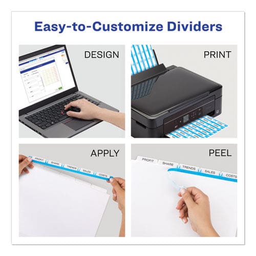 Avery Print And Apply Index Maker Clear Label Plastic Dividers With Printable Label Strip 5-tab 11 X 8.5 Assorted Tabs 5 Sets - School
