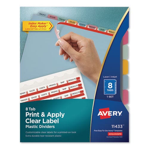 Avery Print And Apply Index Maker Clear Label Plastic Dividers With Printable Label Strip 8-tab 11 X 8.5 Assorted Tabs 1 Set - School