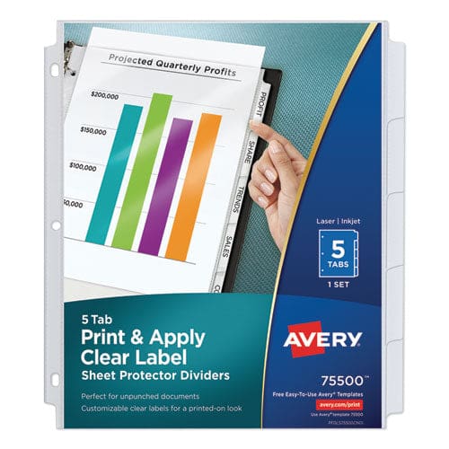 Avery Print And Apply Index Maker Clear Label Sheet Protector Dividers With White Tabs 5-tab 11 X 8.5 White 1 Set - School Supplies - Avery®