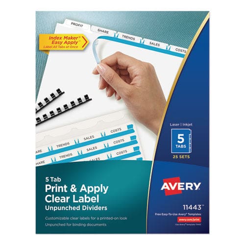 Avery Print And Apply Index Maker Clear Label Unpunched Dividers 5-tab 11 X 8.5 White 25 Sets - School Supplies - Avery®