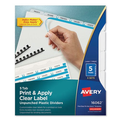 Avery Print And Apply Index Maker Clear Label Unpunched Dividers With Printable Label Strip 5-tab 11 X 8.5 Clear 5 Sets - School Supplies -