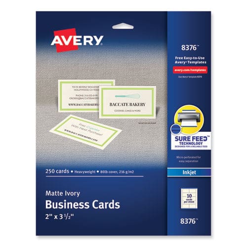 Avery Printable Microperforated Business Cards W/sure Feed Technology Inkjet 2 X 3.5 Ivory 250 Cards 10/sheet 25 Sheets/pack - Office -