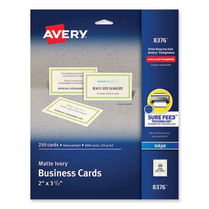 Avery Printable Microperforated Business Cards W/sure Feed Technology Inkjet 2 X 3.5 Ivory 250 Cards 10/sheet 25 Sheets/pack - Office -