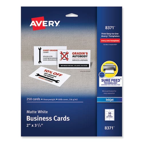 Avery Printable Microperforated Business Cards W/sure Feed Technology Inkjet 2 X 3.5 White 250 Cards 10/sheet 25 Sheets/pack - Office -