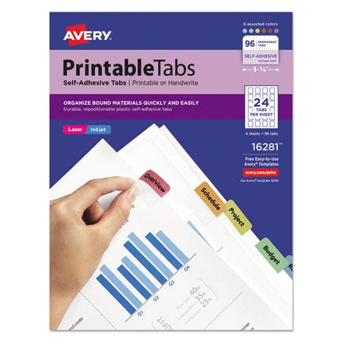 Avery Printable Plastic Tabs With Repositionable Adhesive 1/5-cut Assorted Colors 1.25 Wide 96/pack - Office - Avery®