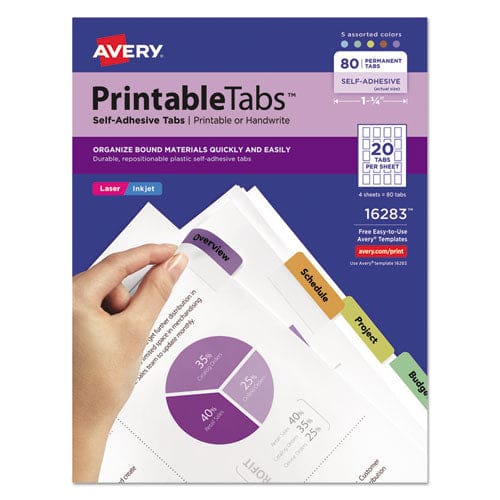 Avery Printable Plastic Tabs With Repositionable Adhesive 1/5-cut Assorted Colors 1.75 Wide 80/pack - Office - Avery®