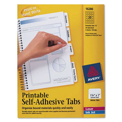 Avery Printable Plastic Tabs With Repositionable Adhesive 1/5-cut White 1.25 Wide 96/pack - Office - Avery®