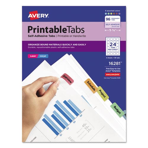 Avery Printable Plastic Tabs With Repositionable Adhesive 1/5-cut White 1.75 Wide 80/pack - Office - Avery®