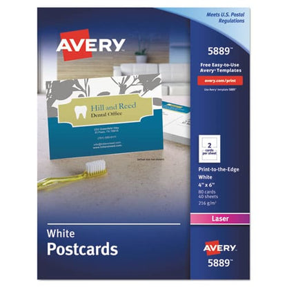 Avery Printable Postcards Laser 80 Lb 4 X 6 Uncoated White 80 Cards 2 Cards/sheet 40 Sheets/box - Office - Avery®