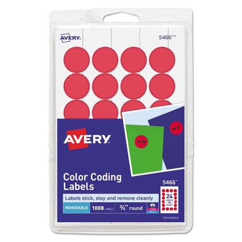 Avery Printable Self-adhesive Removable Color-coding Labels 0.75 Dia Red 24/sheet 42 Sheets/pack (5466) - Office - Avery®