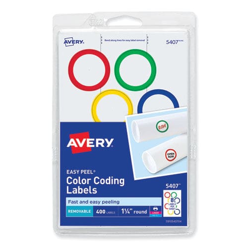 Avery Printable Self-adhesive Removable Color-coding Labels 1.25 Dia Assorted Colors 8/sheet 50 Sheets/box - Office - Avery®