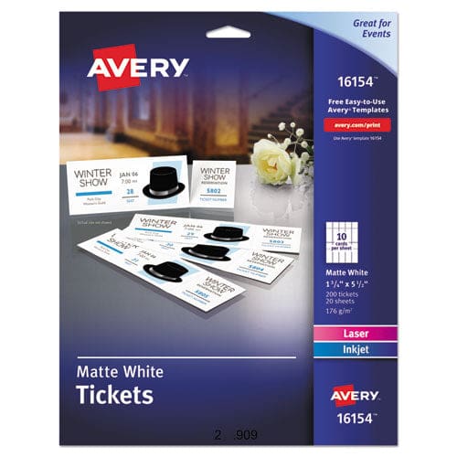 Avery Printable Tickets W/tear-away Stubs 97 Bright 65 Lb Cover Weight 8.5 X 11 White 10 Tickets/sheet 20 Sheets/pack - Office - Avery®