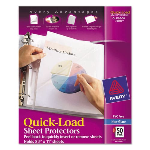 Avery Quick Top And Side Loading Sheet Protectors Letter Non-glare 50/box - School Supplies - Avery®