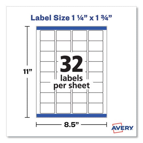 Avery Removable Durable White Rectangle Labels W/ Sure Feed 1.25 X 1.75 256/pk - Office - Avery®