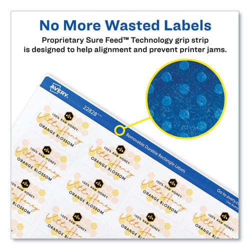 Avery Removable Durable White Rectangle Labels W/ Sure Feed 1.25 X 1.75 256/pk - Office - Avery®