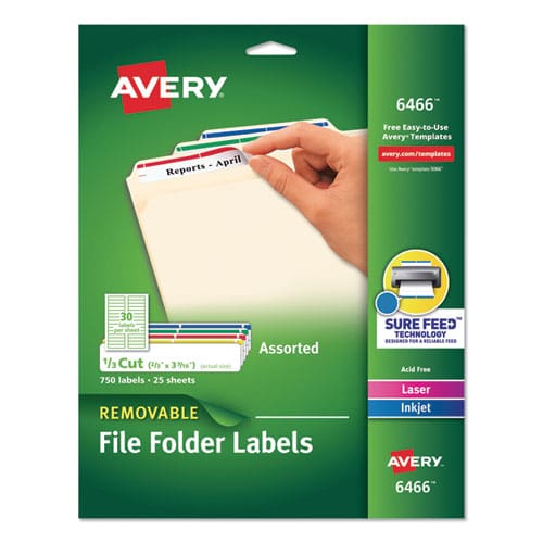 Avery Removable File Folder Labels With Sure Feed Technology 0.66 X 3.44 White 7/sheet 36 Sheets/pack - Office - Avery®