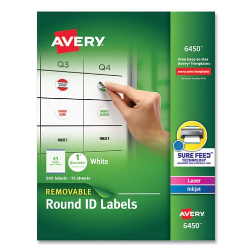 Avery Removable Multi-use Labels Inkjet/laser Printers 1 Dia White 63/sheet 15 Sheets/pack - Office - Avery®