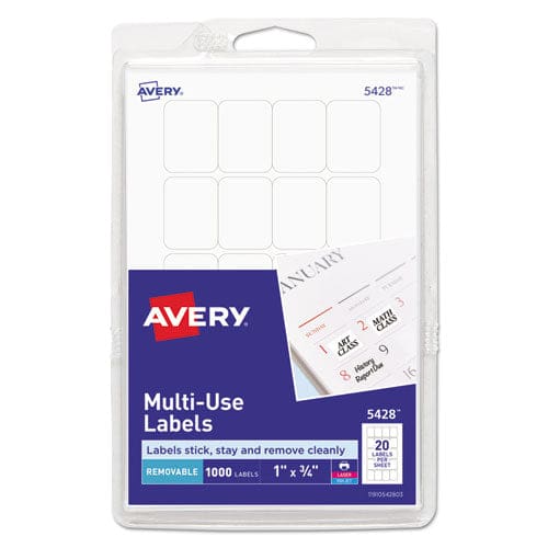 Avery Removable Multi-use Labels Inkjet/laser Printers 1 X 0.75 White 20/sheet 50 Sheets/pack (5428) - Office - Avery®