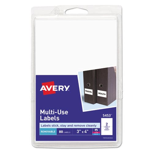 Avery Removable Multi-use Labels Inkjet/laser Printers 3 X 4 White 2/sheet 40 Sheets/pack (5453) - Office - Avery®