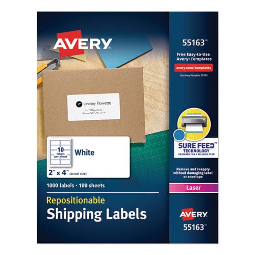 Avery Repositionable Address Labels W/surefeed Inkjet/laser 1 X 2.63 White 750/bx - Office - Avery®