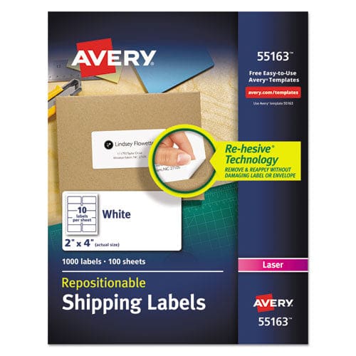 Avery Repositionable Shipping Labels W/sure Feed Inkjet/laser 2 X 4 White 1000/box - Office - Avery®