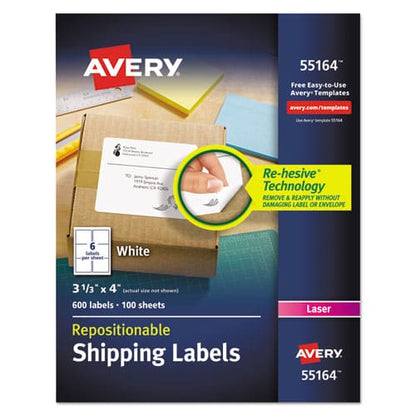 Avery Repositionable Shipping Labels W/surefeed Laser 3.33 X 4 White 600/box - Office - Avery®