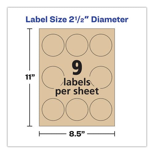 Avery Round Brown Kraft Print-to-the-edge Labels 2.5 Dia 225/pk - Office - Avery®