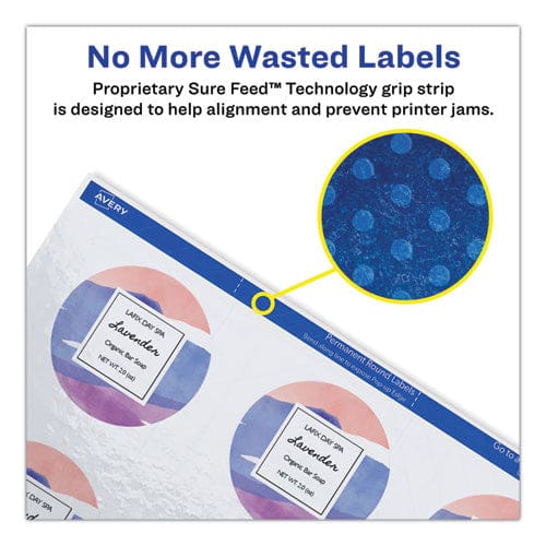 Avery Round Print-to-the Edge Labels With Surefeed 2.5 Dia Glossy White 90/pk - Office - Avery®