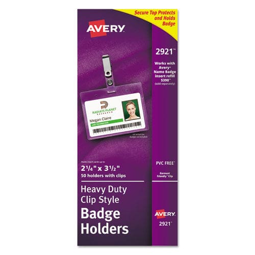 Avery Secure Top Clip-style Badge Holders Horizontal 2 1/4 X 3 1/2 Clear 50/box - Office - Avery®