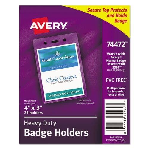 Avery Secure Top Heavy-duty Badge Holders Vertical 3w X 4h Clear 25/pack - Office - Avery®