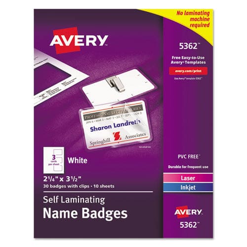 Avery Self-laminating Laser/inkjet Printer Badges 2.25 X 3.5 White 30/box - Office - Avery®