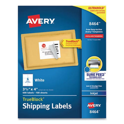 Avery Shipping Labels W/ Trueblock Technology Inkjet Printers 3.33 X 4 White 6/sheet 100 Sheets/box - Office - Avery®