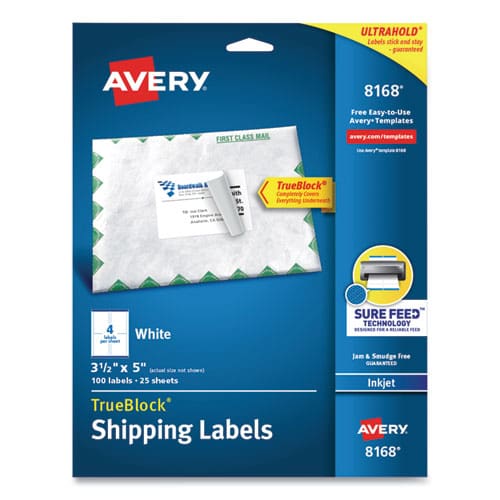 Avery Shipping Labels W/ Trueblock Technology Inkjet Printers 3.5 X 5 White 4/sheet 25 Sheets/pack - Office - Avery®