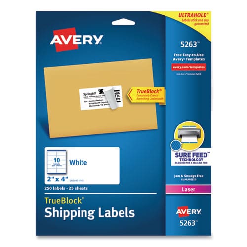 Avery Shipping Labels W/ Trueblock Technology Laser Printers 2 X 4 White 10/sheet 25 Sheets/pack - Office - Avery®