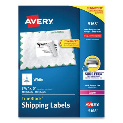 Avery Shipping Labels W/ Trueblock Technology Laser Printers 3.5 X 5 White 4/sheet 100 Sheets/box - Office - Avery®