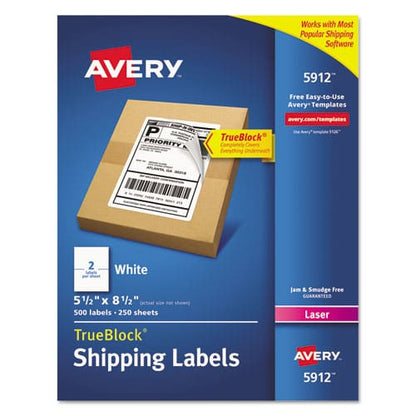 Avery Shipping Labels W/ Trueblock Technology Laser Printers 5.5 X 8.5 White 2/sheet 250 Sheets/box - Office - Avery®