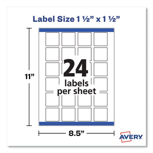 Avery Square Labels With Sure Feed And Trueblock 1.5 X 1.5 White 600/pack - Office - Avery®