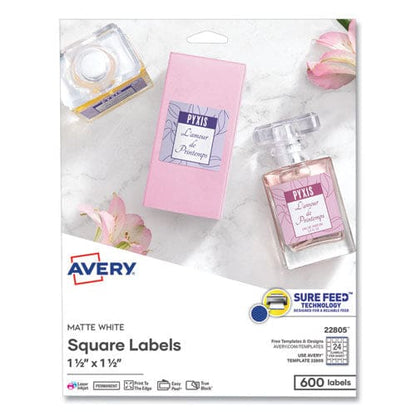 Avery Square Labels With Sure Feed And Trueblock 1.5 X 1.5 White 600/pack - Office - Avery®